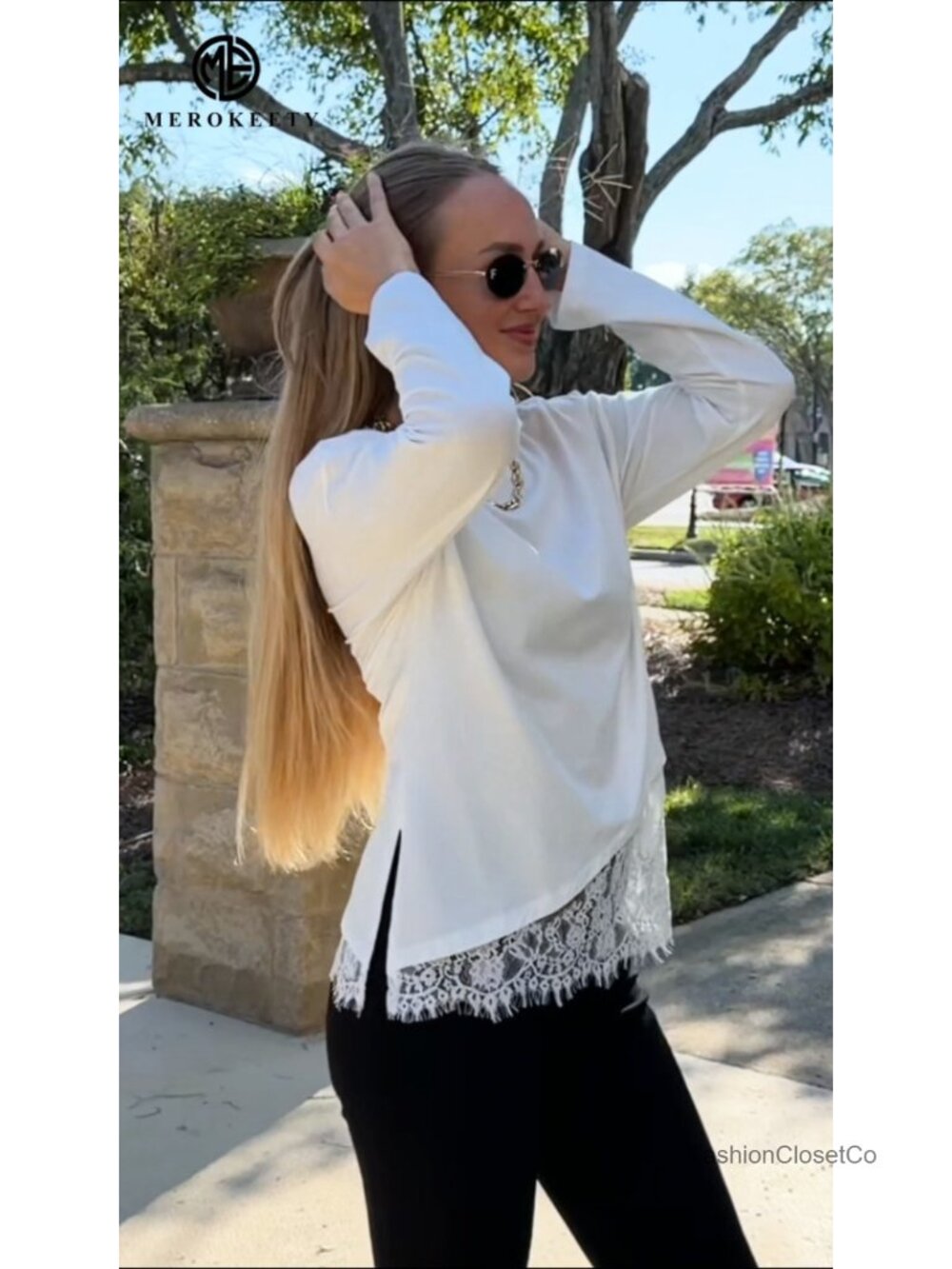 Lace Long Sleeve Blouse Asymmetrical Tunic Top - Picture 6 of 6